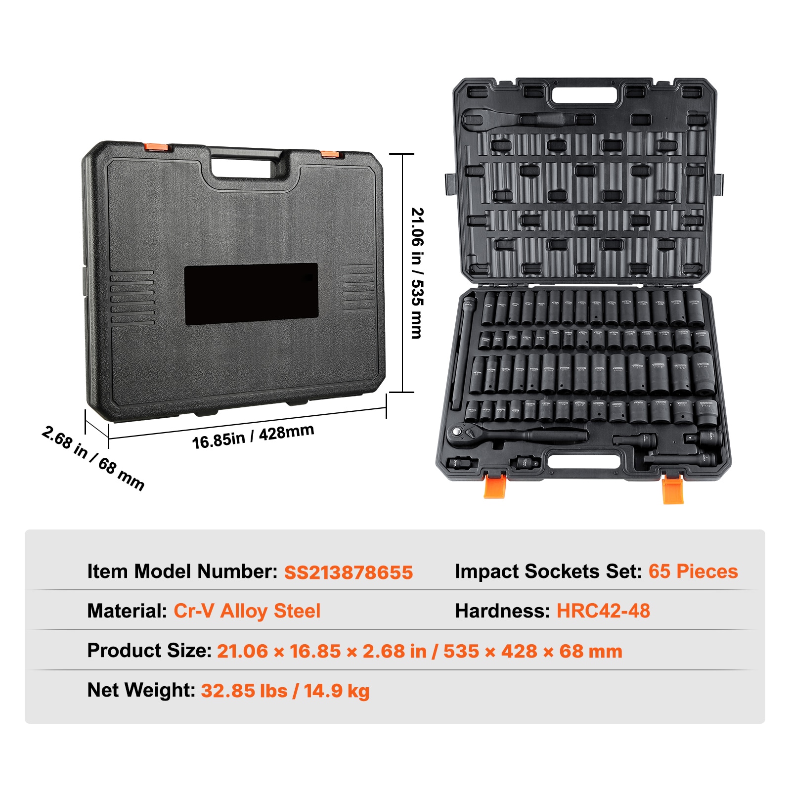 Professional 65-piece Impact Socket Set With Storage Case_voghion.com